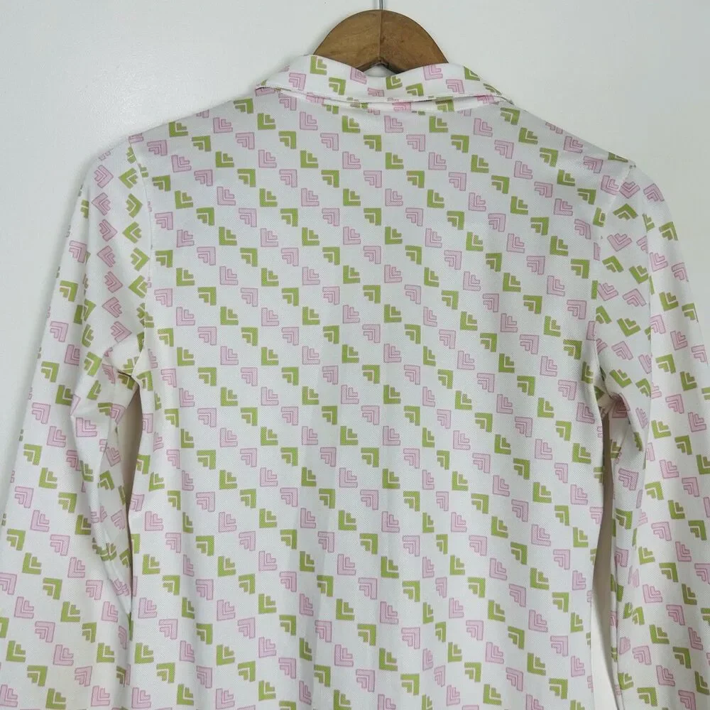 Tory Sport Logo Print Tech Pique Cool Max Rare Polo Shirt XS Long Sleeve Golf